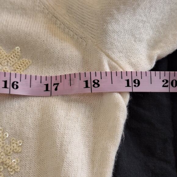 Talbots Sweater Women's Medium Sequin Snowflake Wool Blend Minimalist Neutral - Picture 5 of 7